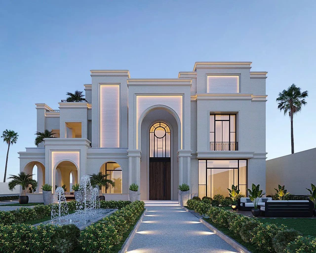 Modern steel structure villa exterior for private houses, courtyard residences, and luxury low-rise residential projects.